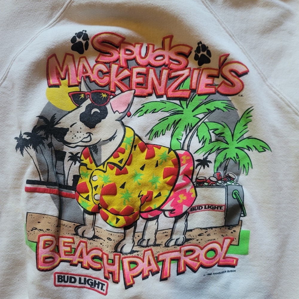 Vintage 1988 Spuds MacKenzie Bud Light Sweatshirt XL White Beach Patrol USA Made